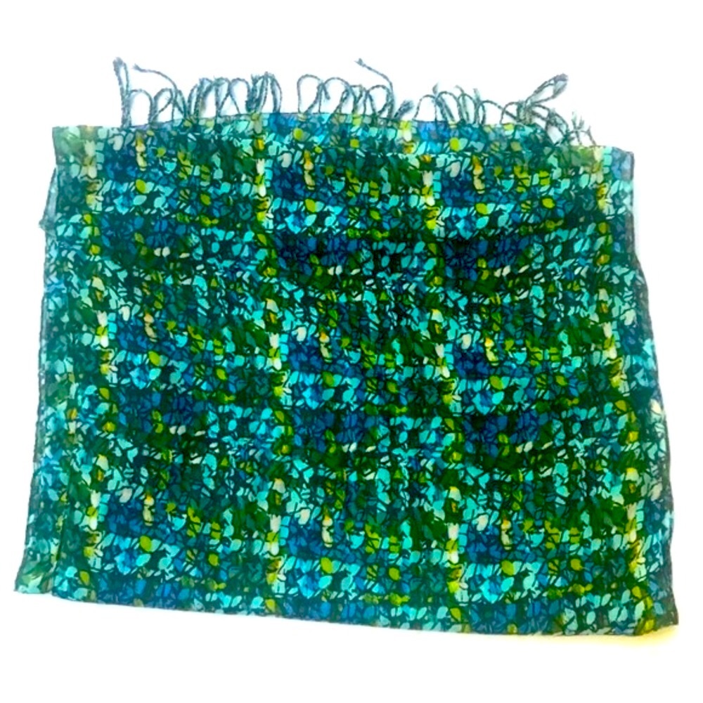 Fringe Scarf Blue Green Oversized